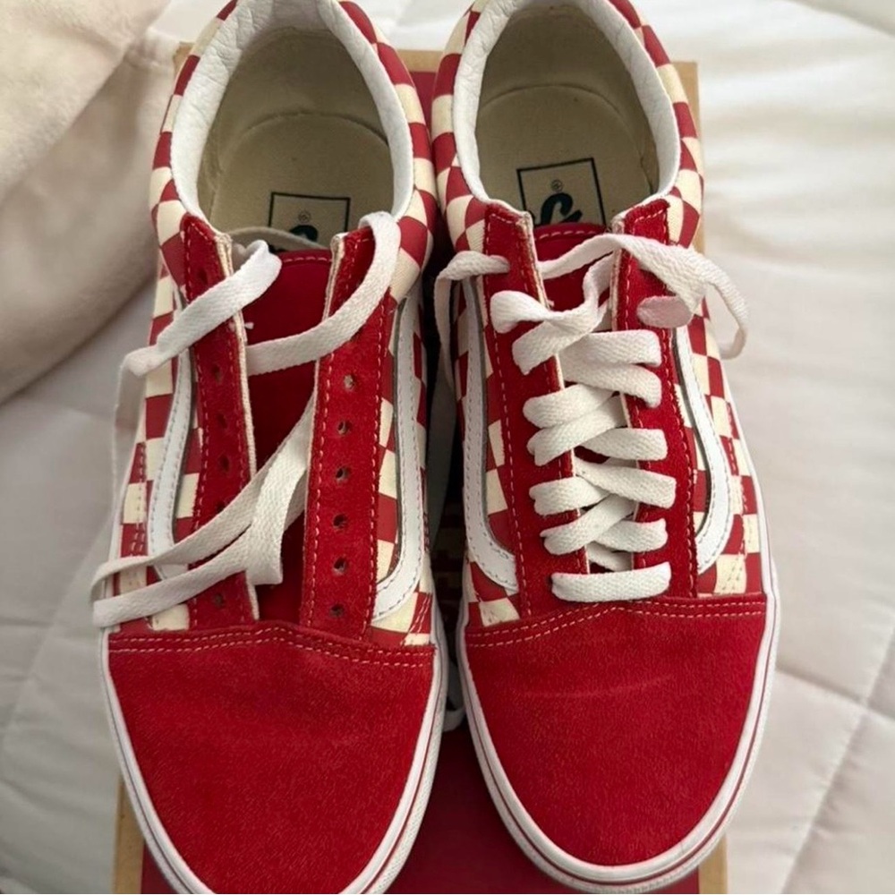 Vans Red and White Checkered Sneakers